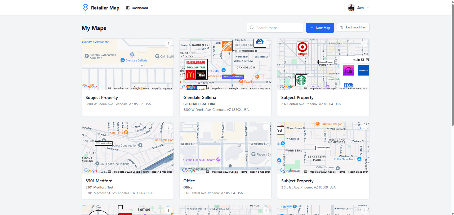 CRE Retail Maps Dashboard Interface
